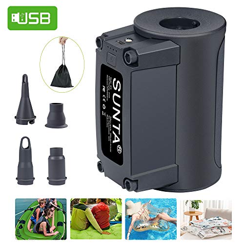 SUNTA Automatic Electric Air Pump, Rechargeable Air Pump with Nozzles for Pool Floats, Air Bed, Air Mattress, Swimming Ring, Vacuum Bag, Inflatables and More