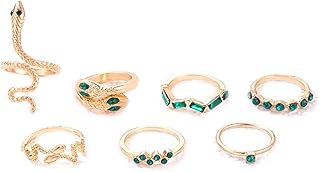 طقم خاتم مطلي بلون الذهب للنساء - 6 خاتم بوهيمي - 1 طقم