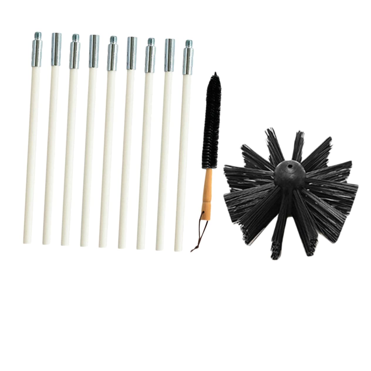 TOPBATHY Scovolino Canne Fumarie in Nylon Manico in Legno per Pulizia Efficiente di Condotti e Scarichi Asciugatrice, Rimuove Lanugine e Polvere Set 9 Aste Flessibili