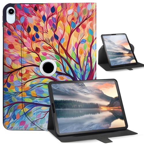 Case for iPad 10th Gen 10.9 Inch - Rotating Stand with Multi-Angle Viewing, Auto Wake/Sleep, for iPad 10.9 Inch, Colorful Tree