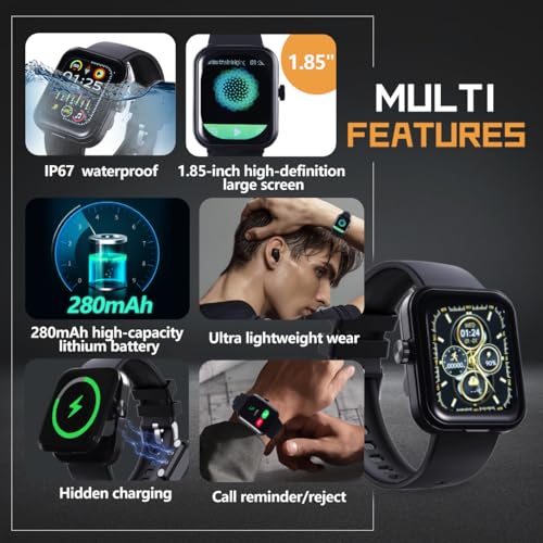 SEMAIZON Smart Watch with Earbuds, 1.85" HD Screen Smartwatch for Men, 2 in 1 Bluetooth Watch with Sleep Monitor,Heart Rate, Bluetooth Call, Fitness Tracker by SEMAIZON - Image 3