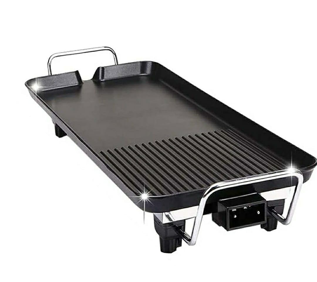Shoppers Hub PNQ MEDIUM SIZE 48 x 27cm Electric Teflon Coated BBQ Grill Smokeless Non-Stick Barbecue Plate Electric Baking Pan for Multi-Function Uses in Homes, Hotels, Cafes and Restaurants (Medium Size - 48 x 27 Cm)