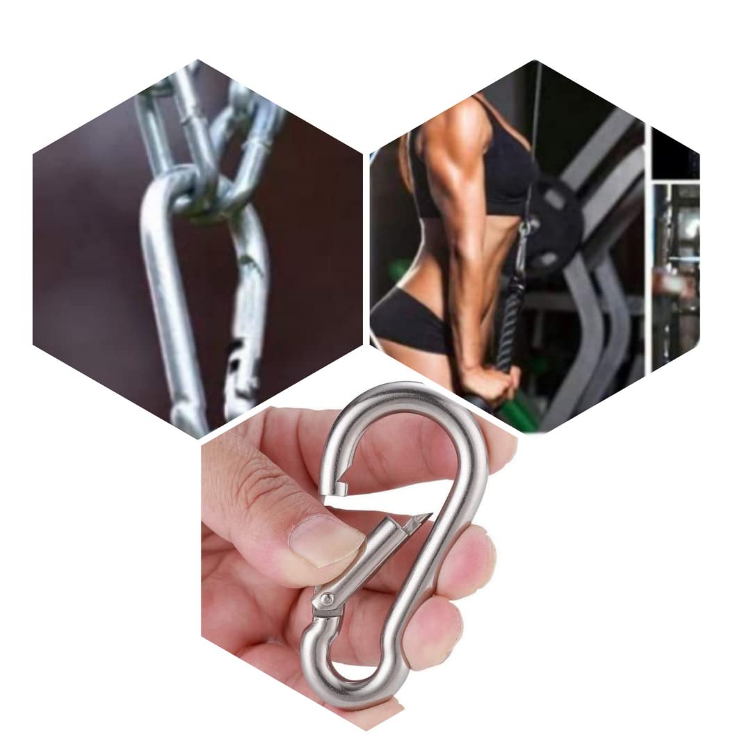 FORGO Fitness M8x80mm Heavy Duty Safety Lock, Stainless Steel Spring Snap Hook/Multipurpose Connector Silver 2 Piece 2