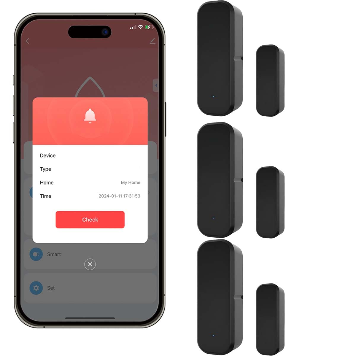 Acmerota 3 Set WiFi Door Sensor Door Alarm Sensor,Smart Door Alarm, Compatible with Alexa & Google Home,Black