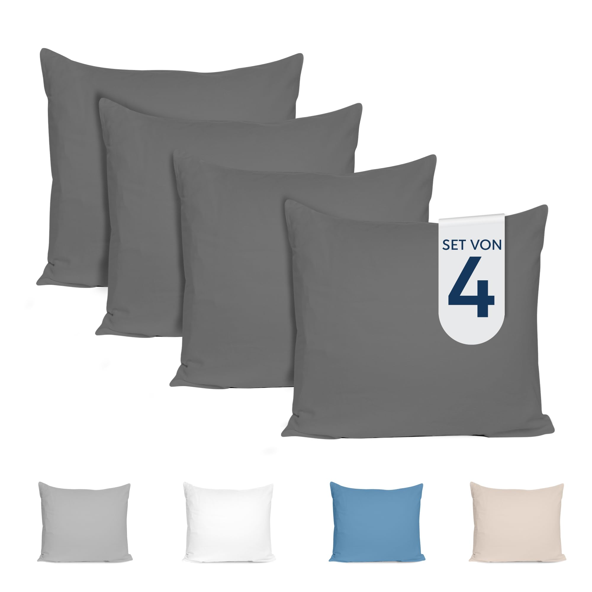 Dreamzie Kissenbezug 80x80 (4er Set) - 100% Jersey Baumwolle 150 g/qm Kissenbezüge - Anthrazit - Für Kissen 80 x 80 cm - Kissenhülle - Kissenbezug - Resistent und Hypoallergen - Zertifiziert Oeko-Tex