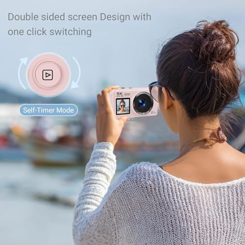 Image of Dual Screen 5K Digital Camera for Vlogging with Fill Light - 80MP, 16X Zoom, WiFi, YouTube /Blogging, Includes 32GB Card & 2 Batteries (CAM21)