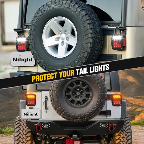 Image of Nilight Tail Light Covers for Wrangler TJ YJ | for 1987-2006 Wrangler TJ and YJ Models, Matte Black Finished Exterior Accessories, 2PCS Taillight Protectors