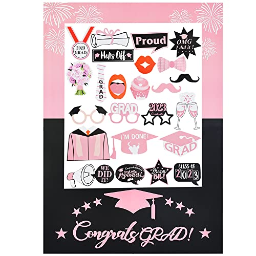 Pink Graduation Photo Frame And Booth Props Set Class Of 2023 Congratulations Paper Selfie Frame And Photo Props Kit Congrats Photo Frame For High School And College Graduation Announcements #TOP19