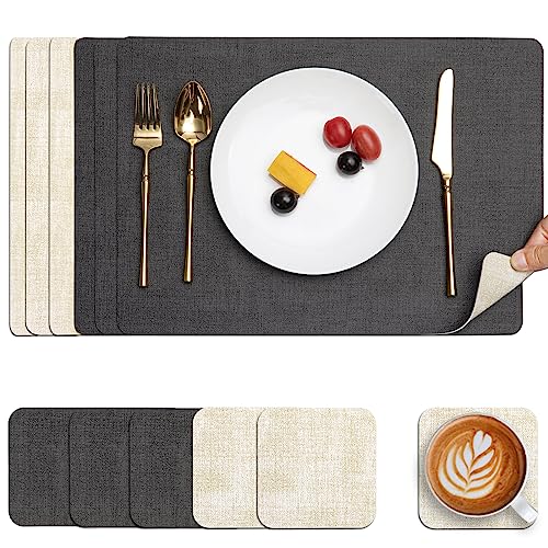 Myir JUN Set de Table en Cuir et Dessous de Verre Lot de 6, Sets de Table Antidérapant Double Face Set de Table Plastique Lavable Set Table Résiste à la Chaleur (Gris Crème, Lot de 6)