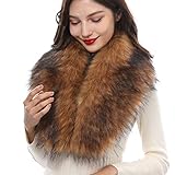 Valpeak Faux Fur Collar Women's Neck Warmer Fur Scarf Wrap for Cold Winter (Brown)