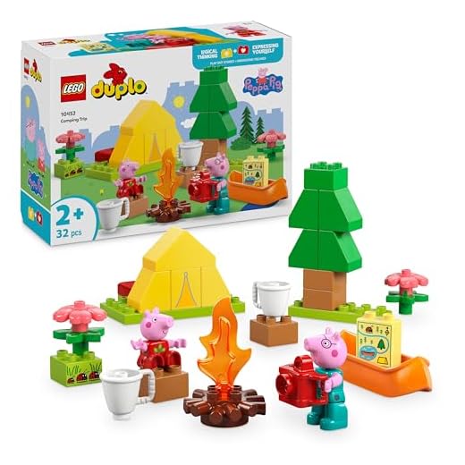 LEGO DUPLO Peppa Pig Camping Trip with Daddy - Montessori Toys for 2+ Year Old Girls & Boys - incl. a Tent, Canoe, Campfire and 2 Figures - Motor Skills & Colour Matching - 10452