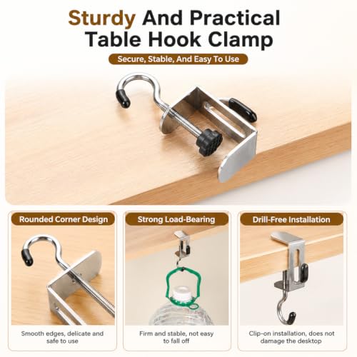 Image of HASTHIP 4PCS Adjustable Purse Hook Heavy Duty Clamp Hook for Table Desk
