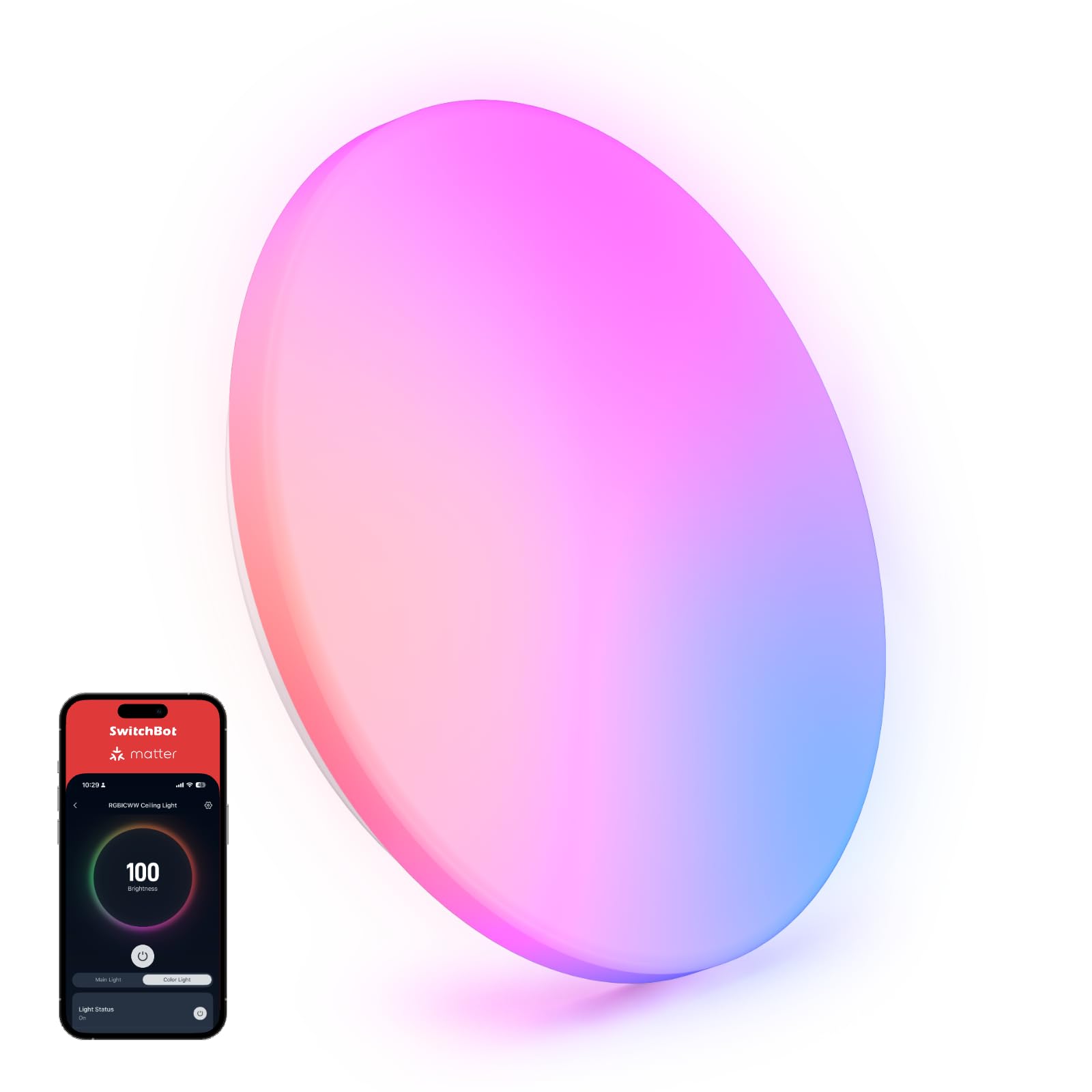 SwitchBot RGBICWW Deckenleuchte 30cm, Matter-Zertifizierte LED Deckenleuchte Dimmbar 2000LM, 2700–6500K, 20W, Kompatibel mit Alexa & Apple Home, CRI 90+, Deckenlampe LED für Schlafzimmer, Wohnzimmer