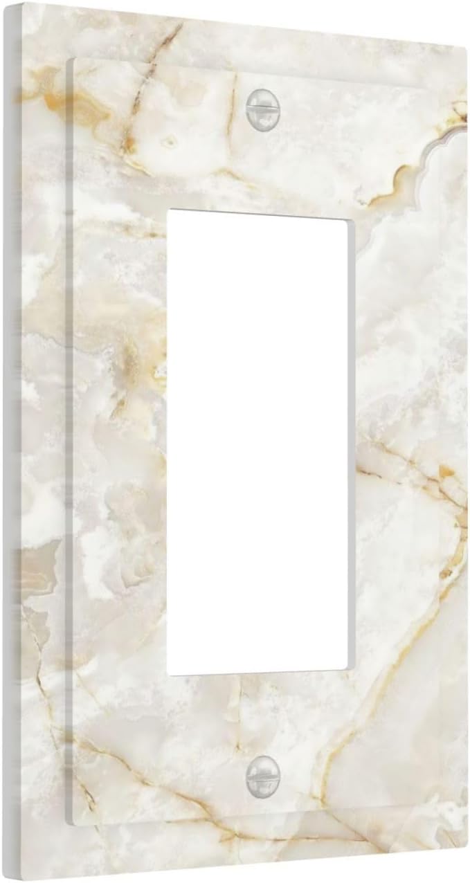 White Gold Marble Light Switch Cover 1 Gang Single Rocker Wall Plate Decorative Golden Lightswitch Switchplate Faceplate for Bathroom Kitchen Bedroom