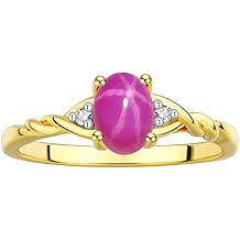 Rylos Yellow Gold Plated Silver Classic Birthstone Ring - 7X5MM Oval Gemstone & Diamonds - Womens Jewelry, Sizes 5-10