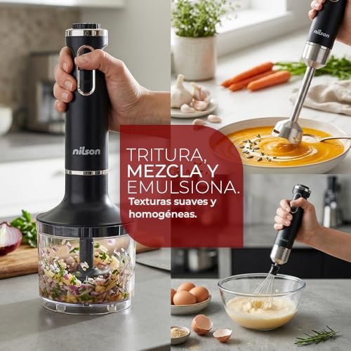 Batidora de mano para triturar sin grumos con 1000 W y cuchillas de 4 aspas 4