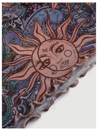 Image of Milumia Mini Dress for Women 90s Boho A Line Mesh Short Dresses | Spaghetti Strap,Sleeveless,Vintage,Paisley Print,Festival,Going Out,Cowlgirl,Y2k,
