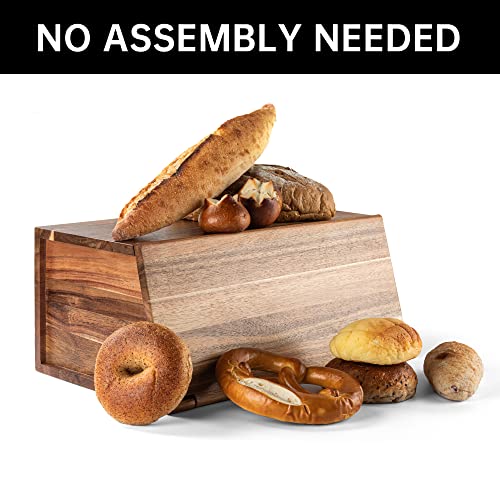 Kiteiscat Acacia Wooden Bread Box, All In One Piece Bread Storage Organizer For Kitchen Countertop; Assembly Free Large Capacity Natural Vintage Bread Food Storage Bin Container15.7 X 10 X 7 Inches #TOP3