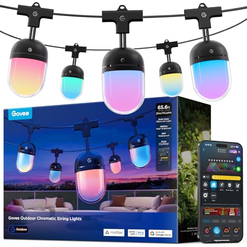 Govee Outdoor Chromatic String Lights, 65.6ft RGBIC Outdoor...