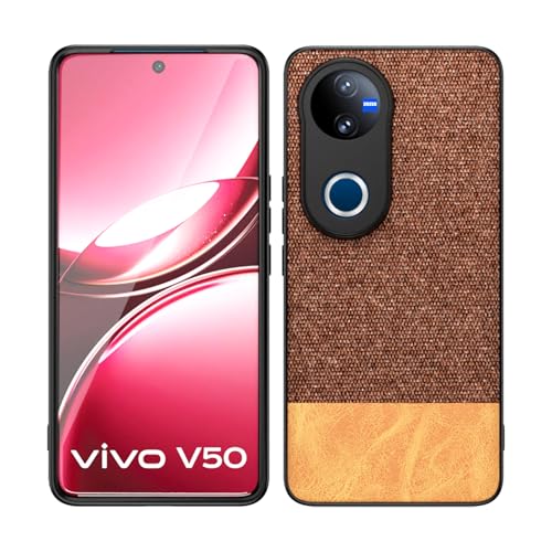 Image of Kapa Soft Fabric & Leather Hybrid Protective Back Cover for Vivo T4R / V50 / V50E 5G | Shockproof Slim Hard Anti Slip Back Case (Brown)