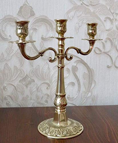 Artissimo Messing Kerzenständer Kerzenleuchter 3 flammig Gold 24cm Massiv Kandelaber