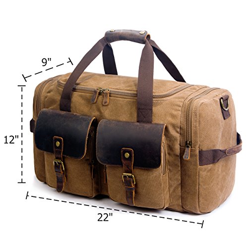 SUVOM Canvas Duffle Bag Leather Weekend Bag Carry On Travel Bag Luggage Oversized Holdalls for Men and Women(Coffee)
