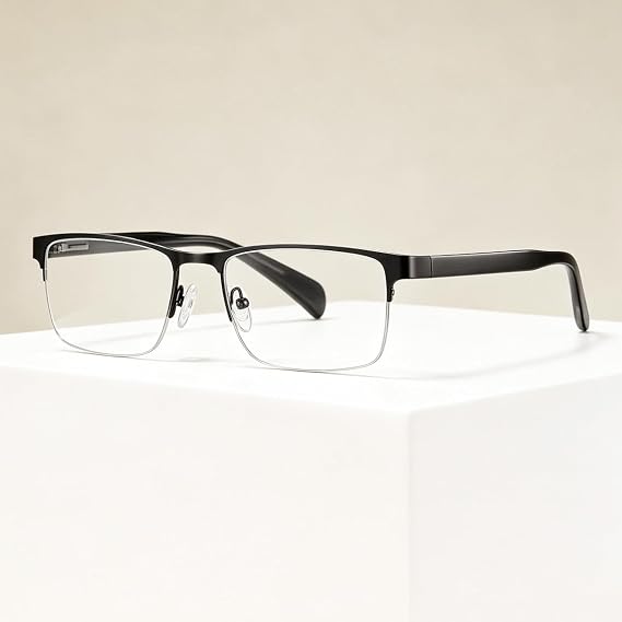 EYECEDAR 4-Pack Reading Glasses Men Blue Light Blocking Metal Half Frame Rectangle Style Spring Hinges Readers 2.5