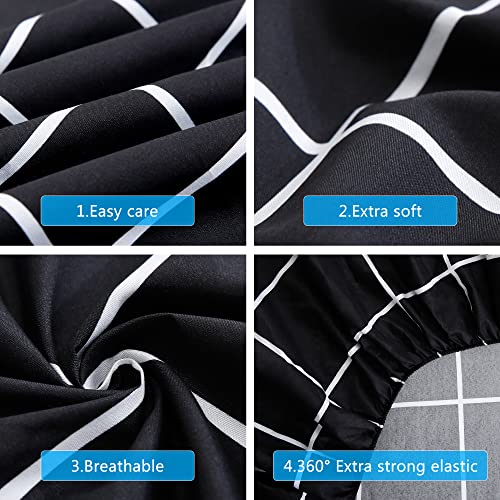 Image of Best Season Bed Sheet Set 4 Pieces -Queen Size-Soft Durable Microfiber Bedding Sheet Set,Deep Pocket,Stain,Fade & Wrinkle Resistant (Plaid Black)