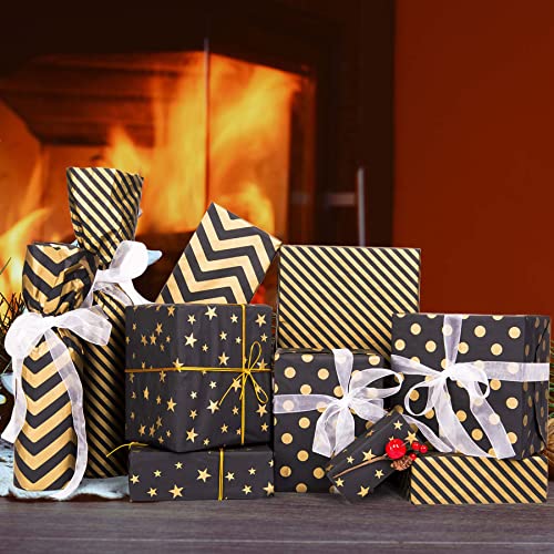 Image of Larcenciel 50 Sheets Black Gold Tissue Paper, 5 Styles Metallic Tissue Paper for Gift Bags, Glitter Gift Wrapping Tissue Paper Bulk for Graduation, Birthday, Holiday, Party Decor, DIY Craft, 20x14inch