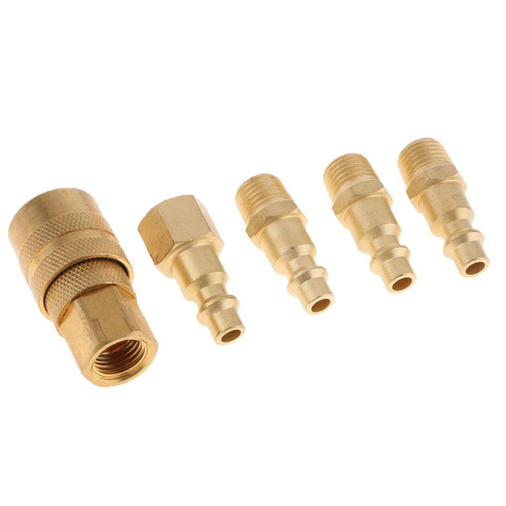 5 Piezas Conectores Neumáticos Kit Aire Empalme Rápido Conjunto con Tapón Automático Antirretorno en Metal Anticorrosión Apto para Compresor, 6 piezas