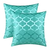 CaliTime Pack of 2 Cushion Covers Throw Pillow Cases Shells for Home Sofa Couch Modern Shining & Dull Contrast Quatrefoil Accent Geometric 18 X 18 Inches Turquoise
