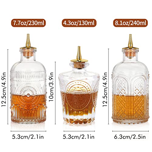 Juego de 3 botellas de tablero SuproBarware BTSET0004 con dosificador dorado para amargos 3
