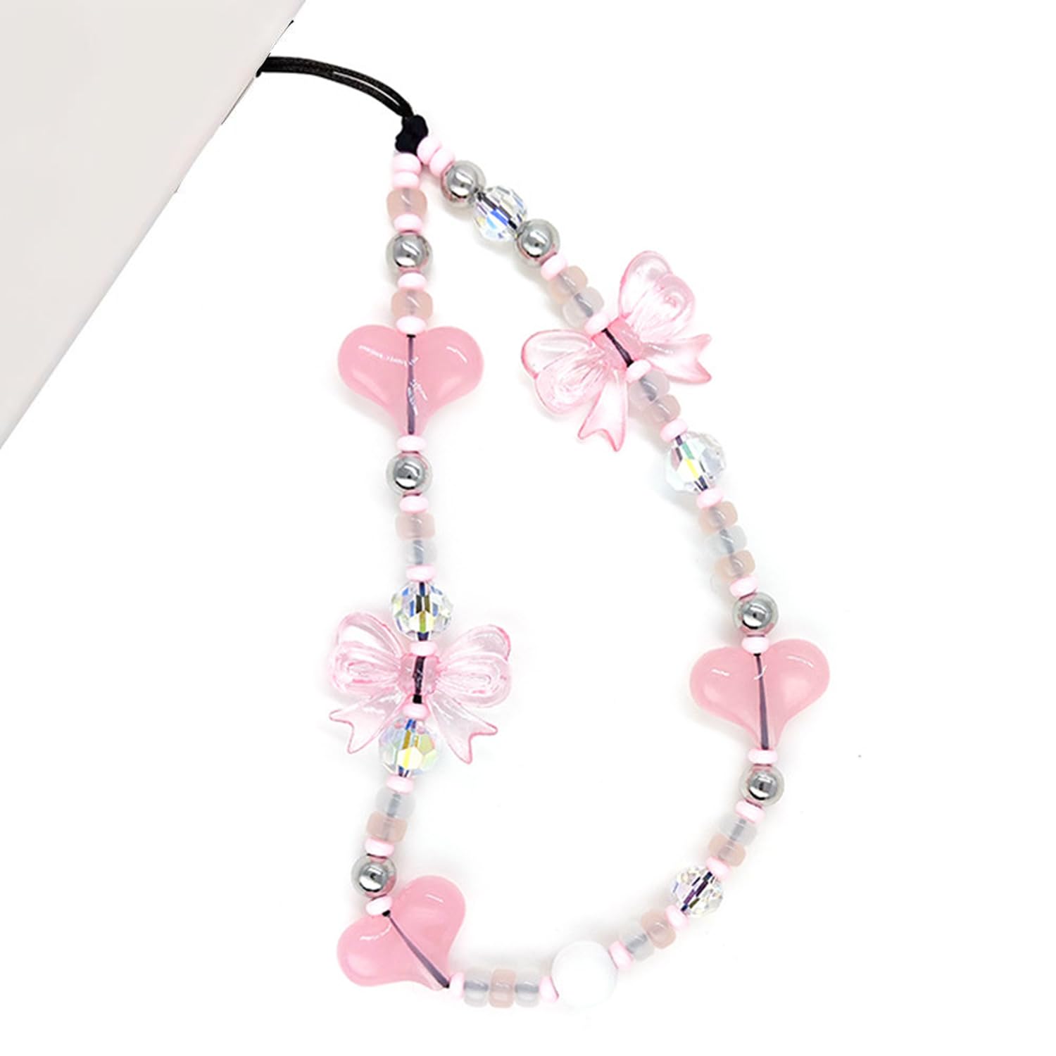 WCCH Beaded Phone Charm Y2K Kawaii Handmade Acrylic Phone Lanyard Wrist Strap for Camera Bag Airpods Keychain Charm Gold and White Pearls — view 10