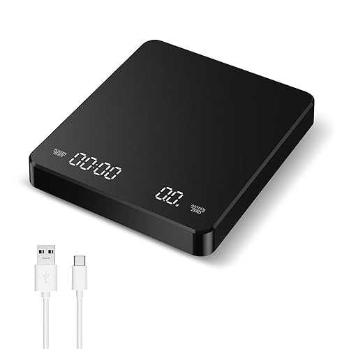 OQIMAX Báscula de café digital con temporizador, báscula de cocina de alta precisión de 6.6 lbs0.00 oz con pantalla LED, botón táctil de alta