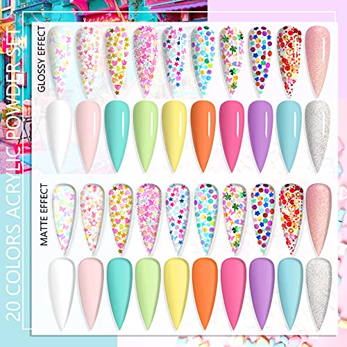 Saviland Acrylpulver Für Nägel - 20 farbiges frisches süßes Acryl-Nagelpulver-Kit Rosa Blau Lila Glitzer-Polymer-Pulver… – Bild 4