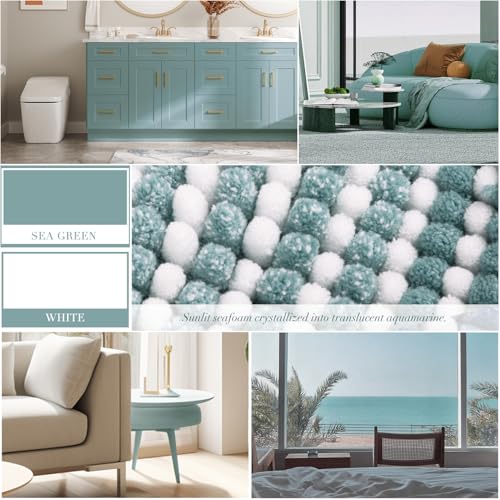 BSICPRO Bathroom Rugs and Mats Sets, 2 Piece Thick Absorbent Chenille Bath Mat Rug Set Non Slip, Soft Shaggy Bath Room Floor Mats for Bathroom, Machine Washable (Sea Green, 20" x 32" Plus 16" x 24")
