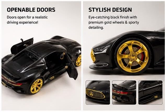 Image of Kammateswara Kids die cast car 1:32 Scale Model Metal Pullback Toy car with Openable Doors & Light Music(Random Color as per Stock) (AMG GT)