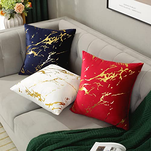 Taoson Pack Of 2,Velvet Marble Pattern Lines Geometric Bronzing Printed Cozy Soft Throw Pillow Cases Cushion Covers Shells For Sofa Couch Bed Home Decoration 18 X 18 Inches, Black And Gold #TOP5
