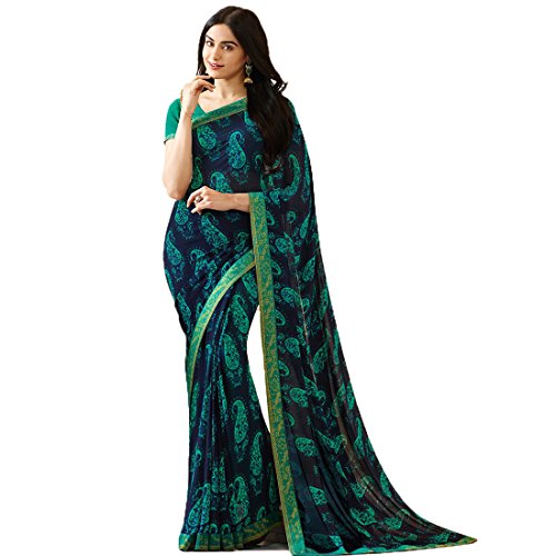 Image of RAJESHWAR FASHION WITH RF Women Printed Pure Georgette /Silk saree With Blouse Piece
