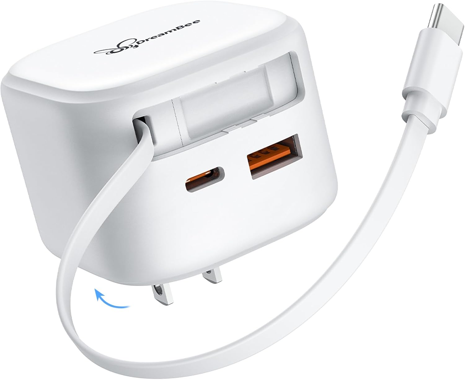 DreamBee Retractable Wall Charger for iPhone 17, 3-Port USB Charger with Retractable Type C Cable (39.4 inch), 35W Fast Charging Travel Adapter for iPhone 17/16/15 Pro Max/iPad/Galaxy/Pixel (White)