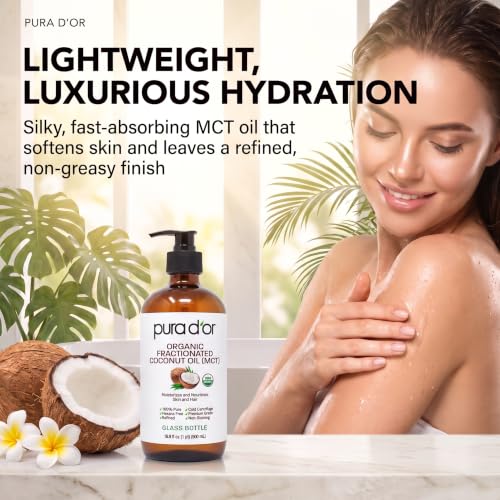 PURA D'OR ORGANIC Fractionated Coconut Oil MCT (GLASS BOTTLE), 16.9oz - image 3