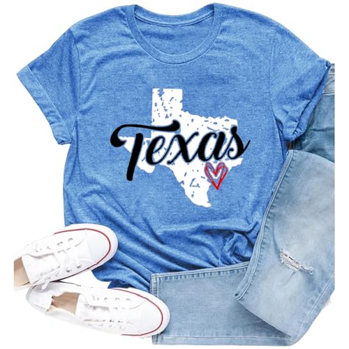Cutesong Texas Shirts for Women Texas State Map T-Shirts Texans Hometown Pride Love Tee Tops Lightblue