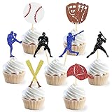 24Pcs Glitter Baseball Cupcake Toppers - Baseball Party Decorations, Including Player Toppers for Baby Showers