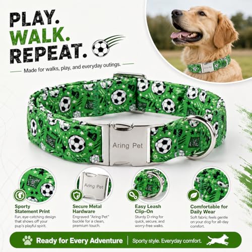 Image of ARING PET Boy Dog Collar for Puppy Small Medium Large Dogs-Green Soccer M