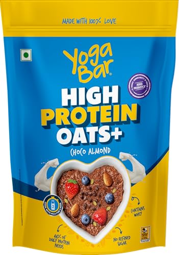Image of Yogabar Highest Protein Oats 850g x 2 | Dark Chocolate & Almonds | 23g Protein - No Added Sugar | Complete Protein Blend Whey + Soy | With Probiotics for Better Absorption | Fiber-Rich | Helps in Weight Management (Pack of 2, 850g each)