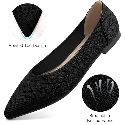 Aomigoct Womens Ballet Flats Dress: Comfortable Pointed Toe Knit Flat for Women - Casual Slip On Walking Shoes3