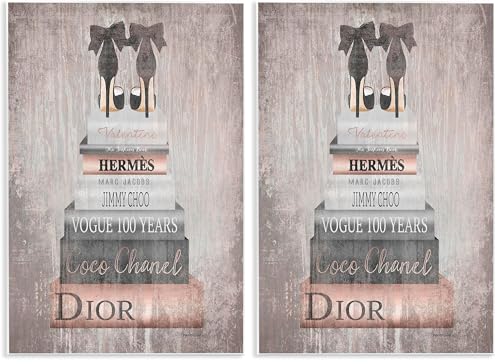 Image of Stupell Industries Book Stack Heels Metallic Pink Wall Plaque Art, Multicolor (Pack of 2)