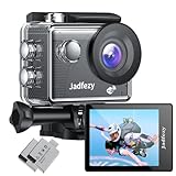 Jadfezy WiFi Action Cam mit 32GB Karte, 12MP Action Kamera Weitwinkel 2 'LCD-Bildschirm, Unterwasserkamera wasserdicht bis 30m/98FT mit 2×1050 mAh Batterien und Zubehör Kit für Helm und Fahrrad usw.