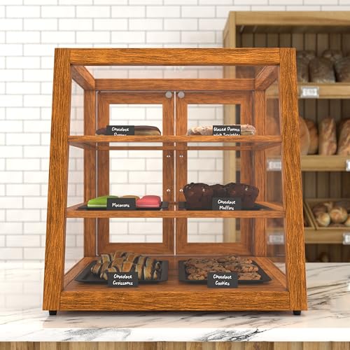 Image of KoolMore 21 in. Light Wood Slanted Countertop Dry Bakery Display Case, Bread, Pastry and Dessert Display with Tempered Glass