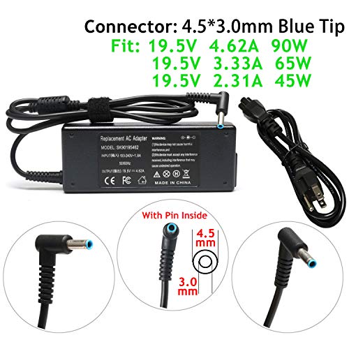 90W 65W 45W AC Adapter Charger for HP Envy Touchsmart Sleekbook 15 17 M6 M7 Series,HP Pavilion Touchsmart 11 14 15 17, Stream 11 13 14,Elitebook Folio 1040,Spectre X360 13 15 Laptop Power Supply Cord